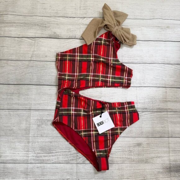 Revolve Beach Riot NWT Celine One Piece Swimsuit In Holiday Plaid - Picture 3 of 8